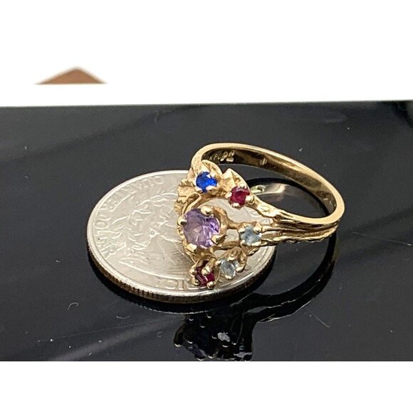 Cocktail Ring 10k Yellow Gold Multi Colored Stones Women's Estate Jewelr… - Picture 14 of 16